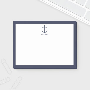 Blaue Navy-Anker mit Individuelle Name Post-it Klebezettel