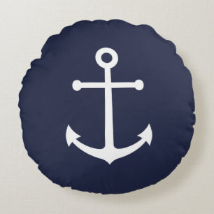 Blaue Navy-Anker Rundes Kissen