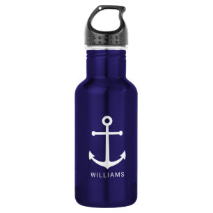 Blaue Navy-Anker und Individuelle Name Edelstahlflasche