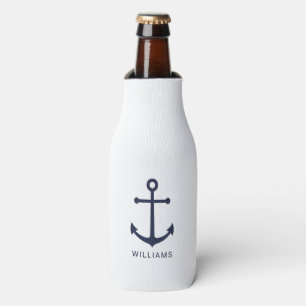 Blaue Navy-Anker und Individuelle Name Flaschenkühler