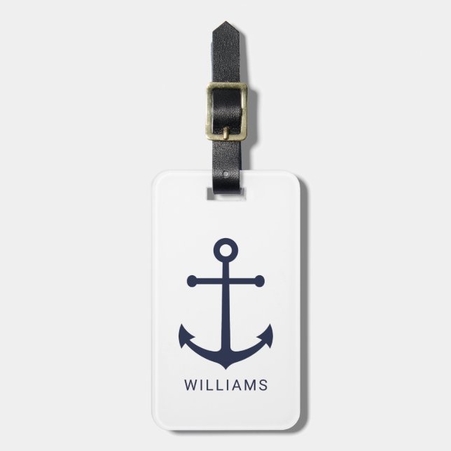 Blaue Navy-Anker und Individuelle Name Gepäckanhänger (Vorderseite vertikal)