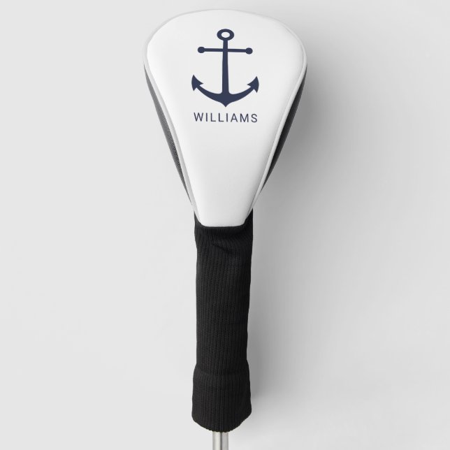 Blaue Navy-Anker und Individuelle Name Golf Headcover (Vorderseite)