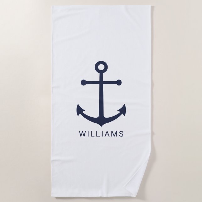 Blaue Navy-Anker und Individuelle Name Strandtuch (Vorderseite)
