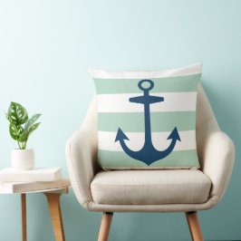 Blaue Navy-Ankerstange mit grünem Minze Streifen Kissen