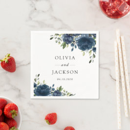 Blaue Navy Blumen, Grüne, Boho, Blumenhochzeit Serviette