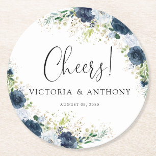 Blaue Navy-Blumen-Hochzeit Cheers-Runder Untersetz Runder Pappuntersetzer