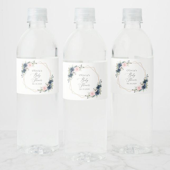 Blaue Navy Blumen, rosa Blume, Babydusche (Flaschen)