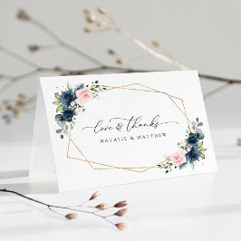 Blaue Navy Blumen, rosa Blume, Blumenzehen Dankeskarte