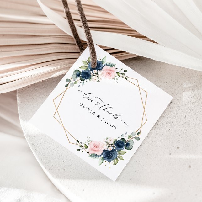 Blaue Navy Blumen, rosa Blume, Blumenzehen Geschenkanhänger (Von Creator hochgeladen)