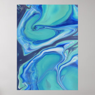 Blaue Navy Fluid Abstracte Marmor Wirbel Kunst Poster