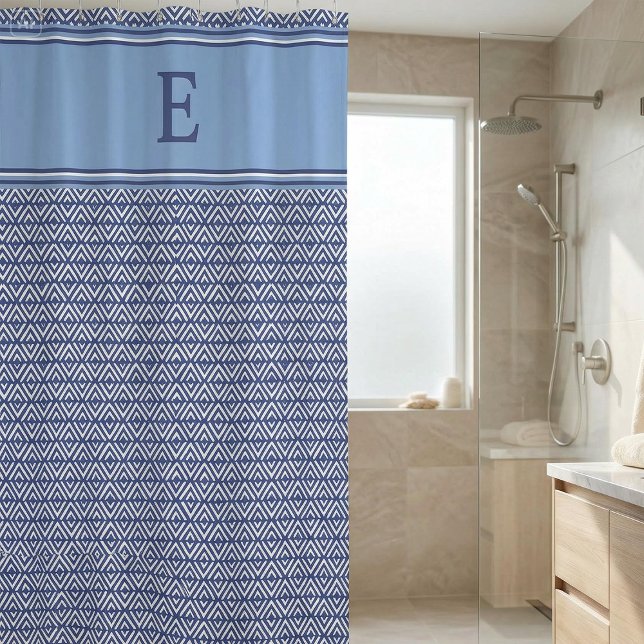 Blaue Navy-Geometrie-Chevron-Monogramm Duschvorhang (Von Creator hochgeladen)