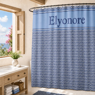 Blaue Navy-Geometrie-Chevron-Name Duschvorhang