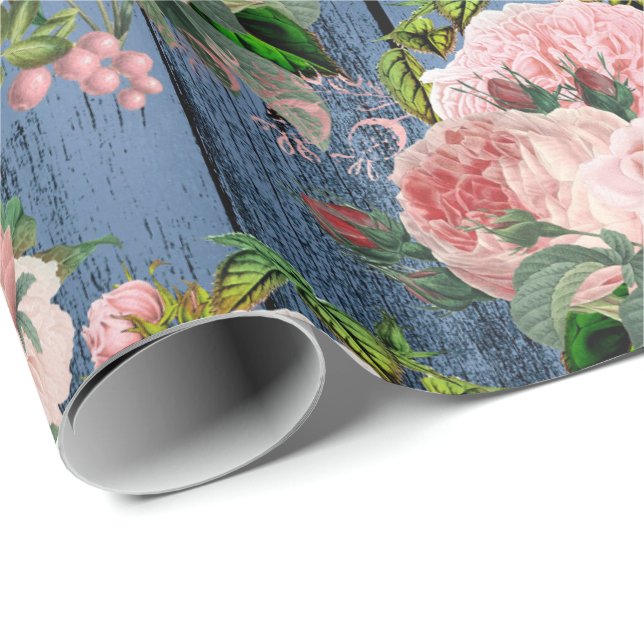 Blaue Navy Pink Gold Woodland Rustikale Blumengrün Geschenkpapier (Rolleneckpunkt)