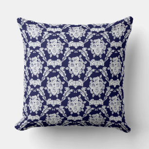 Blaue Navy-Rose/Damask-Reversible Decorations-Pill Kissen