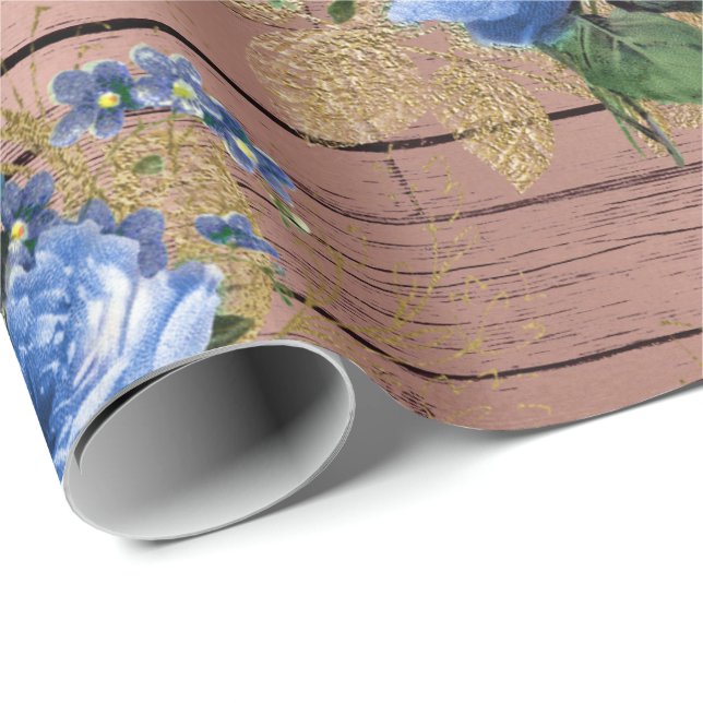 Blaue Navy Rose Holz Rustikales Brautparty Geschenkpapier (Rolleneckpunkt)