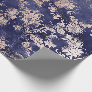 Blaue Navy-Roségold-Blume Grafit Grungy Shabby Geschenkpapier