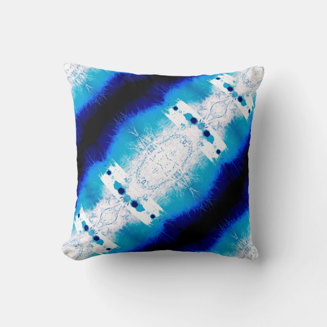 Blaue Navy Weißer Diagonal Mittelmeermosaike Kissen (Vorderseite)