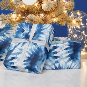Blaue Navy White Strip Gefärbte Krawatte Geschenkpapier