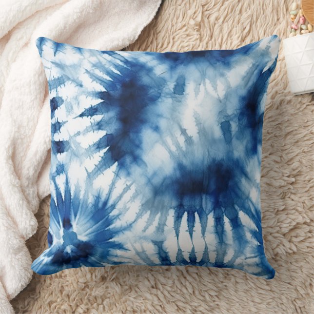 Blaue Navy White Strip Gefärbte Krawatte Kissen (Decke)