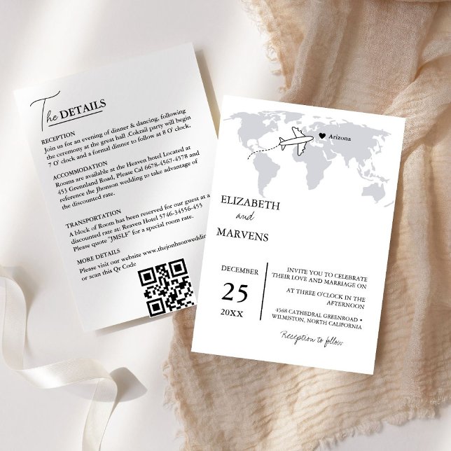 Blaue Navy-Zielreise in einer Hochzeit Einladung (Von Creator hochgeladen)