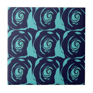 Blaue Navyblaue Rosenblume Florales Muster Fliese