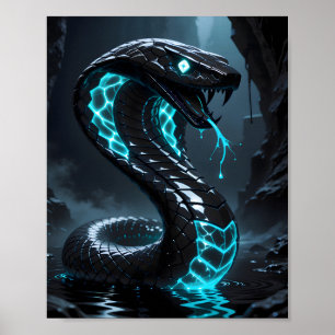 Blaue Neon-Schwarze Schlange Glühende Kobra Fantas Poster