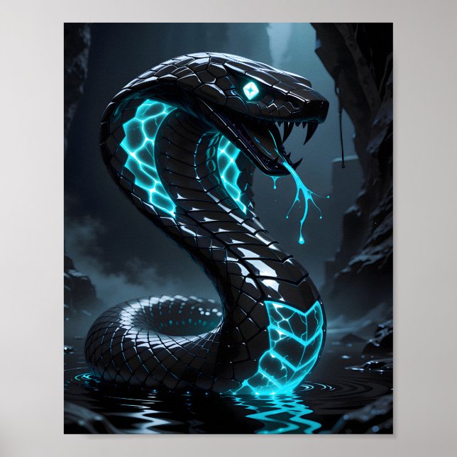 Blaue Neon-Schwarze Schlange Glühende Kobra Fantas Poster (Vorne)