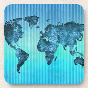 Blaue Neonstreifen der Weltkarte-  Getränkeuntersetzer