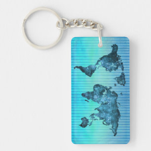 Blaue Neonstreifen der Weltkarte- Schlüsselanhänger
