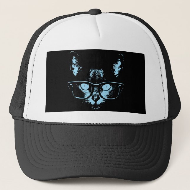 Blaue Nerd-Katze Truckerkappe (Vorderseite)