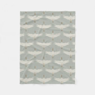 Blaue, neutrale Vogelkrane Art-Déco-Muster Fleecedecke