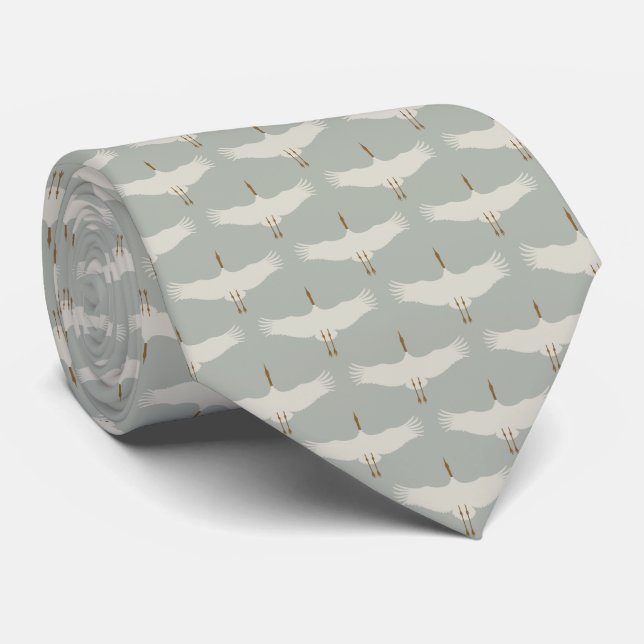 Blaue, neutrale Vogelkrane Art-Déco-Muster Krawatte (Gerollt)