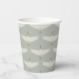 Blaue, neutrale Vogelkrane Art-Déco-Muster Pappbecher
