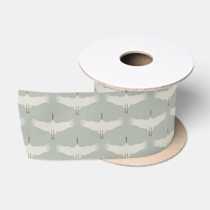 Blaue, neutrale Vogelkrane Art-Déco-Muster Satinband
