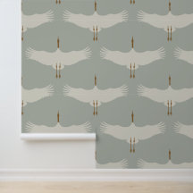 Blaue, neutrale Vogelkrane Art-Déco-Muster