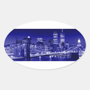 Blaue New- York Citynacht Ovaler Aufkleber