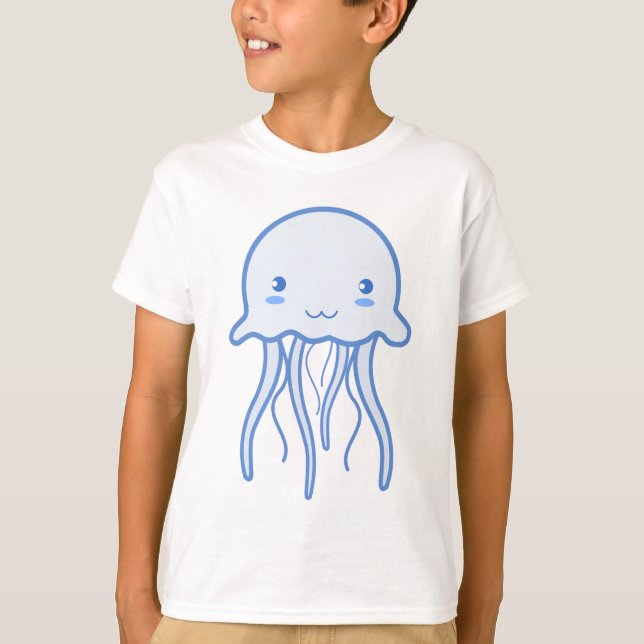 Blaue Niedliche Qualle T-Shirt (Vorderseite)