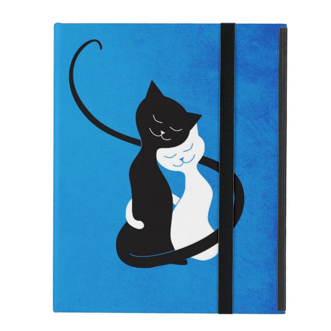 Blaue niedliche weiße und schwarze Katzen im iPad Hülle (Vorderseite Geschlossen)