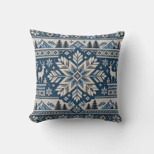 Blaue nordische Schneeflocke-Rentier-Winter-Wurfki Kissen
