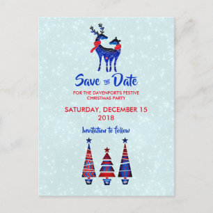 Blaue nordische Weihnachts-Rentier-Paar Save The D Postkarte