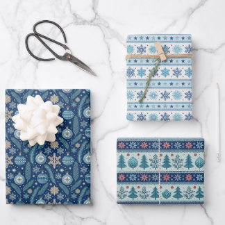 Blaue nordische Weihnachtspapierbögen Geschenkpapier Set
