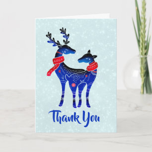 Blaue nordische Weihnachtsrentier-Paar-Dankeschön Karte