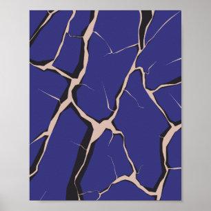 Blaue Oberfläche mit tiefen Rissen Poster