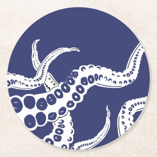 Blaue Octopus-Untersetzer Runder Pappuntersetzer (Vorderseite)