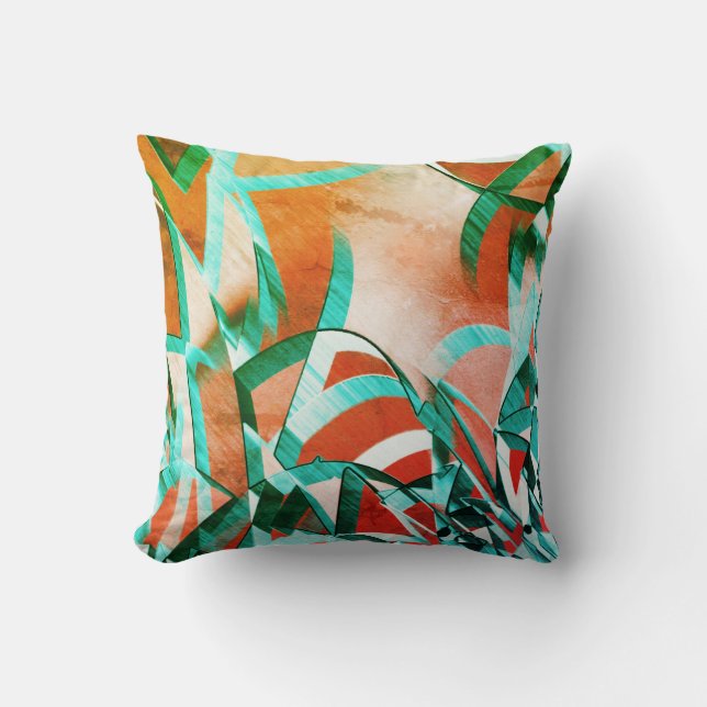 Blaue oder cysche Streifen über rustikal rötlich-o Kissen (Vorderseite)