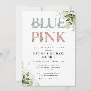 Blaue oder rosa grüne Letter Gender Reveal Party Einladung
