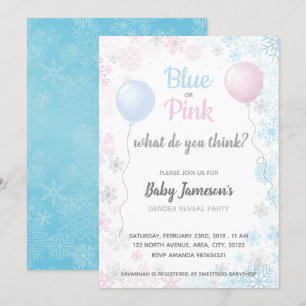 Blaue oder rosa Schneeflocken Geschlecht zeigt Kin Einladung