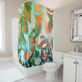 Blaue oder zyklische Streifen über rustikal rötlic Duschvorhang