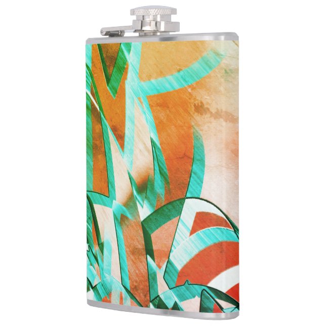 Blaue oder zyklische Streifen über rustikal rötlic Flachmann (Links)