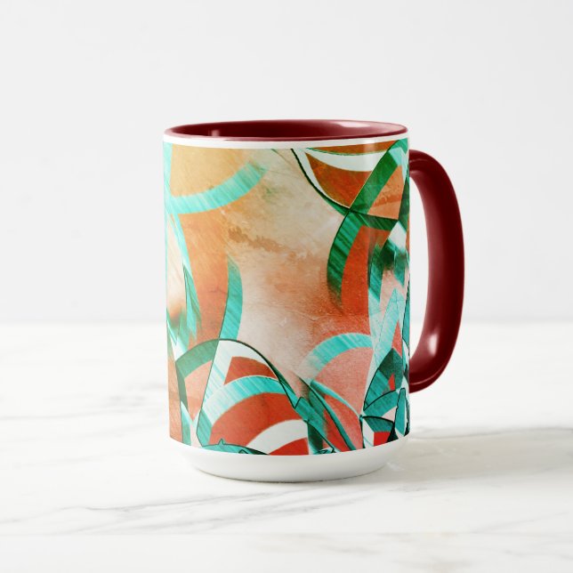 Blaue oder zyklische Streifen über rustikal rötlic Tasse (VorderseiteRechts)